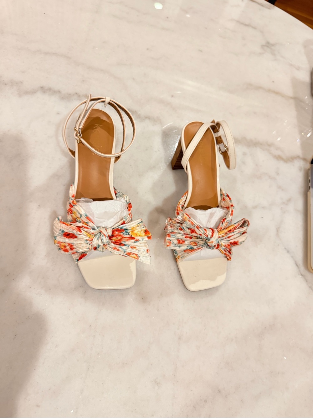 Women’s Cream Floral Bow Block Heel Sandals